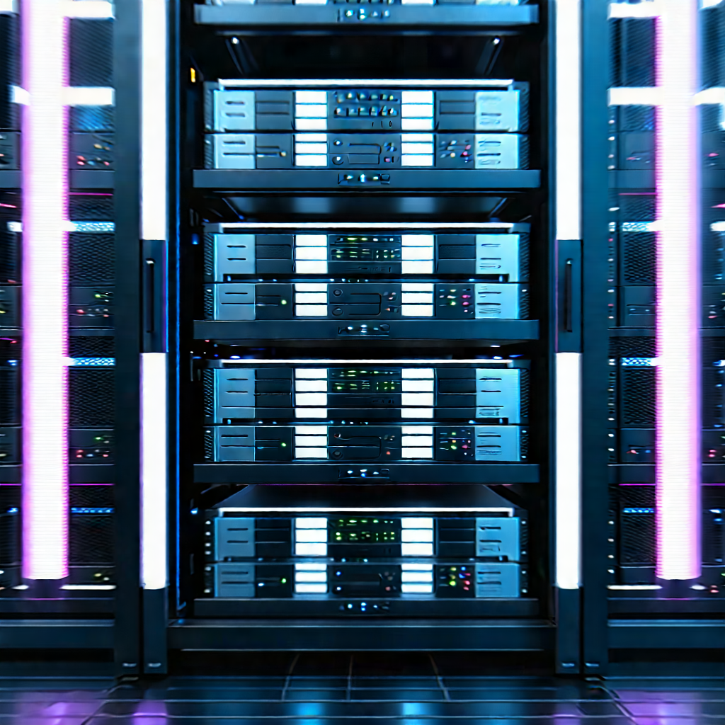 Server rack with neon accents