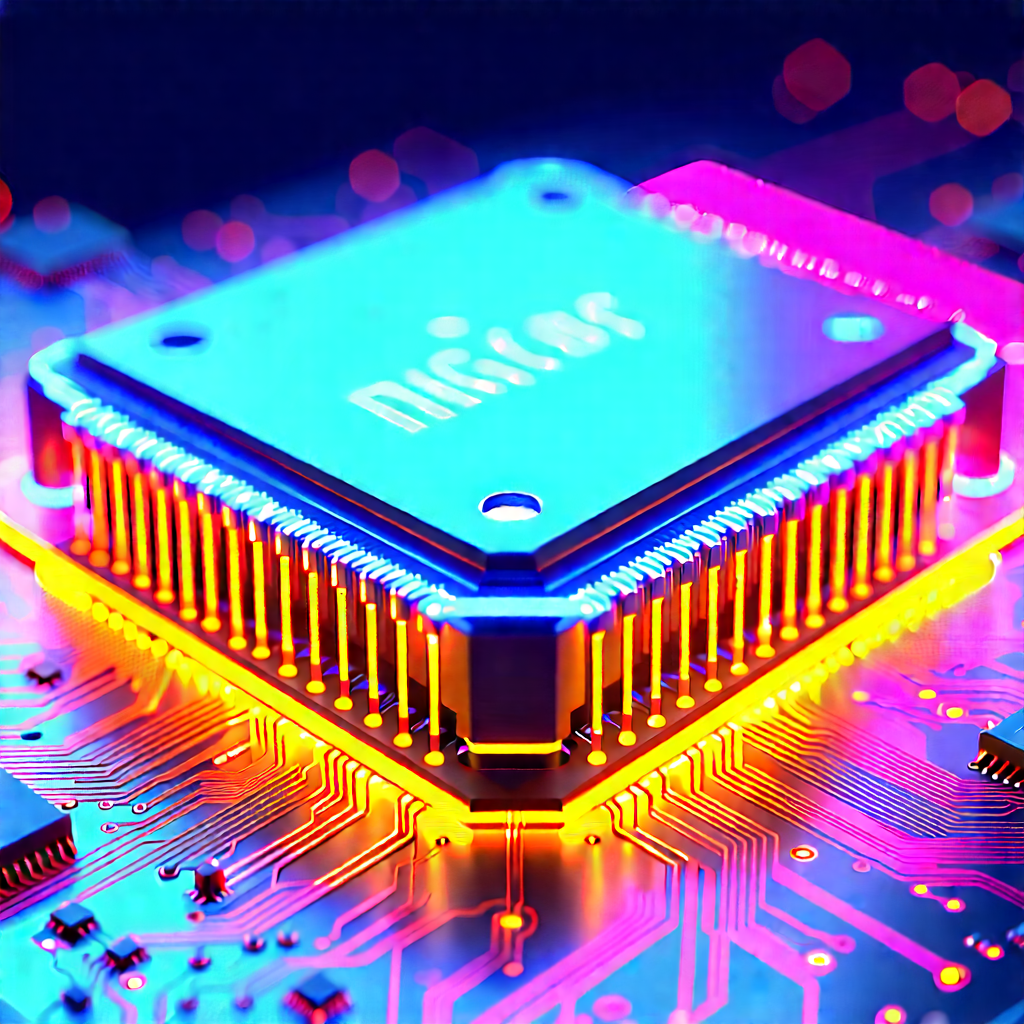 Microchip With Neon Accents With Close-up Computer