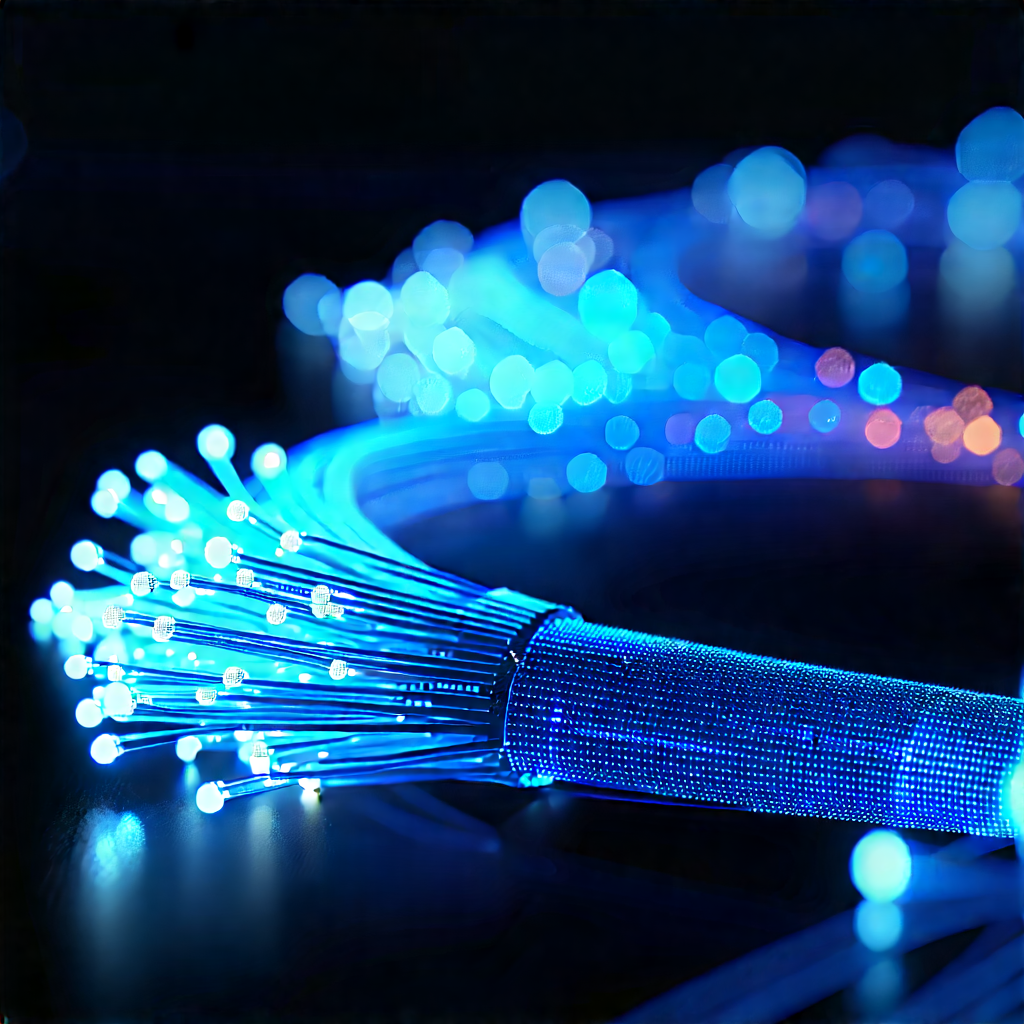 Close-up Of Fiber Optic Cables With Close-up Blue
