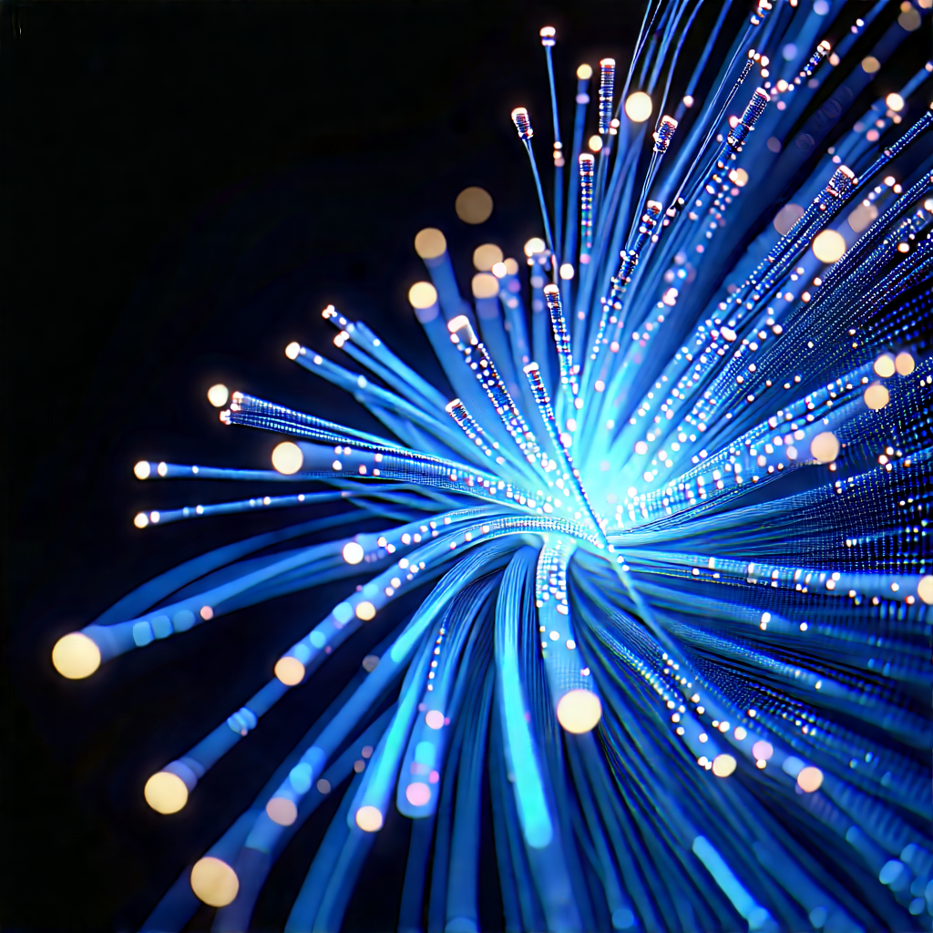 Close-up Of Fiber Optic Cables With Close-up Blue