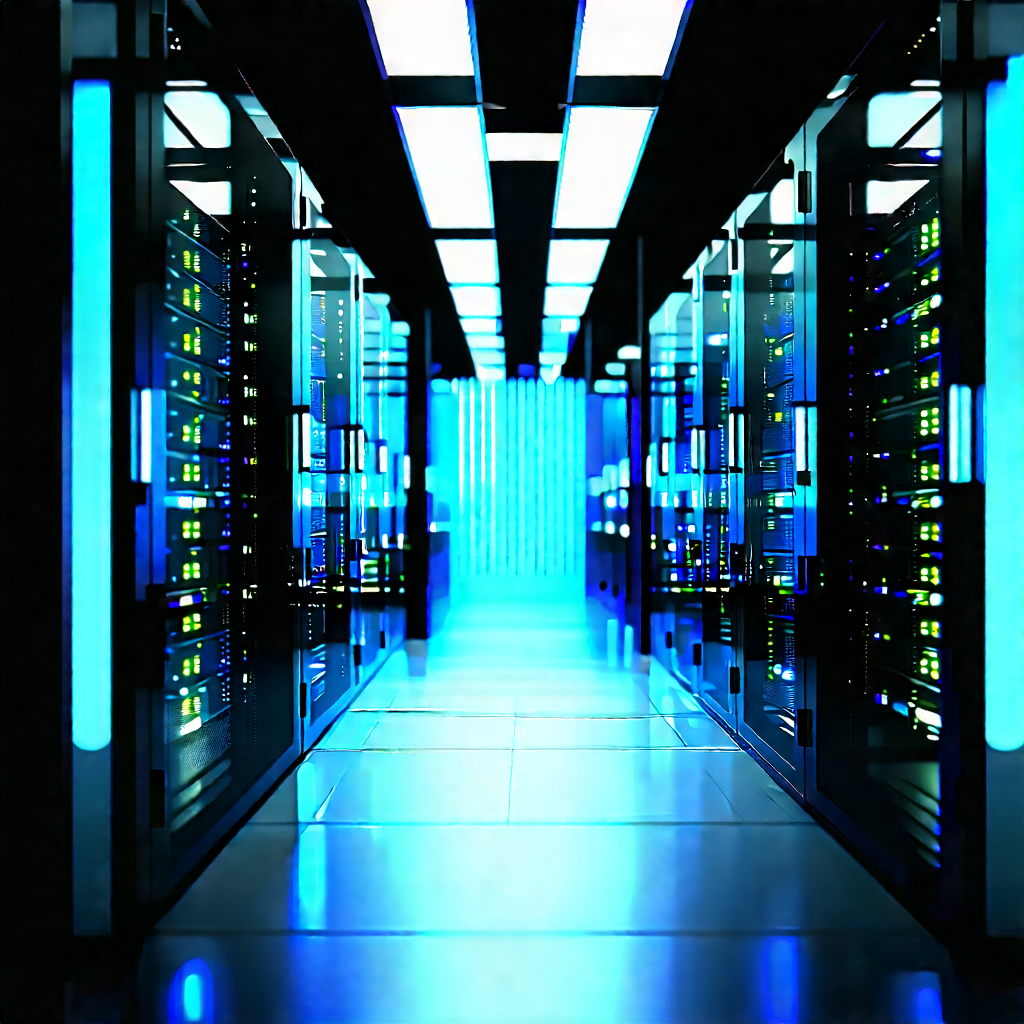 Server rack with blue light (glow:1.32)