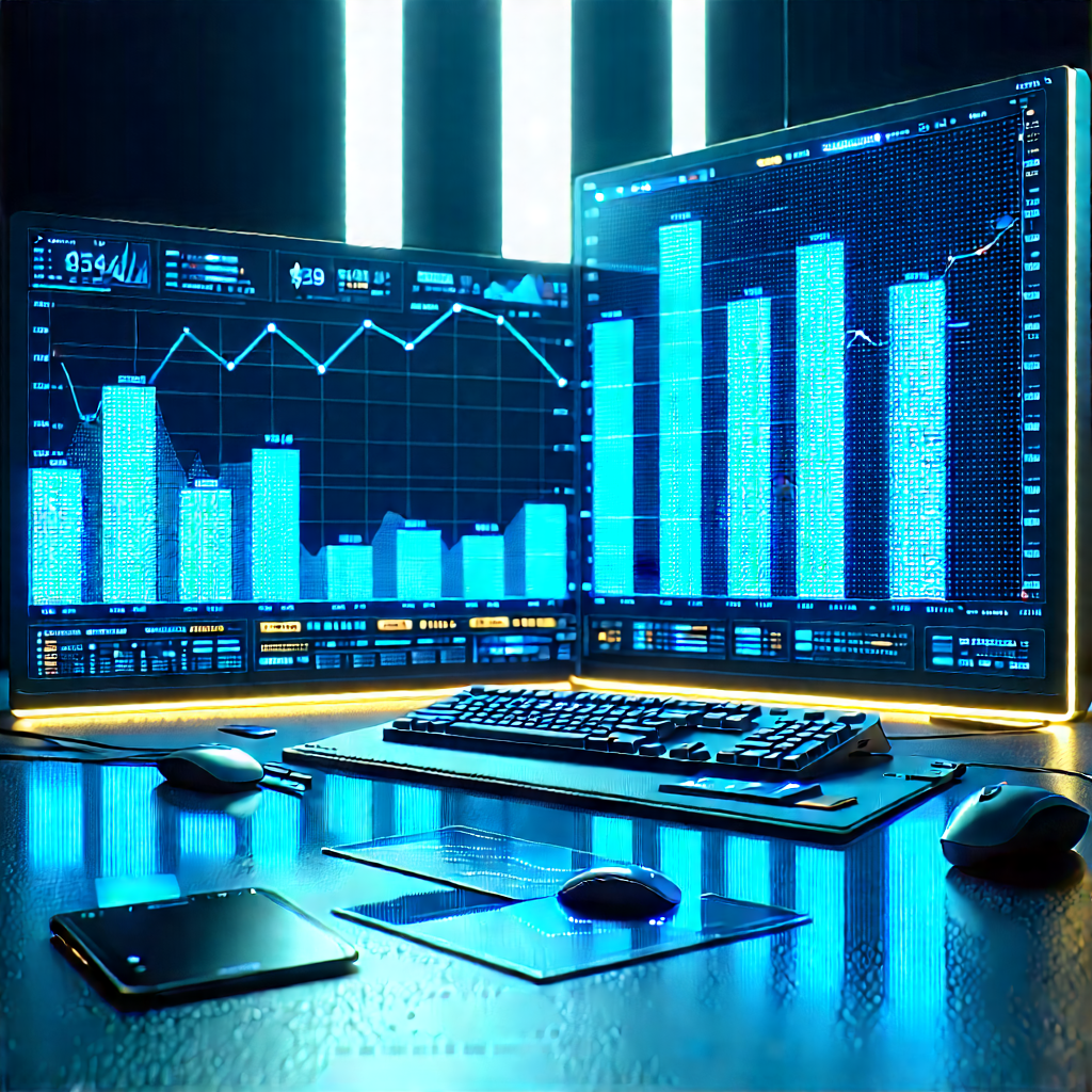 Financial Technology In Tech Office With Computer Desk