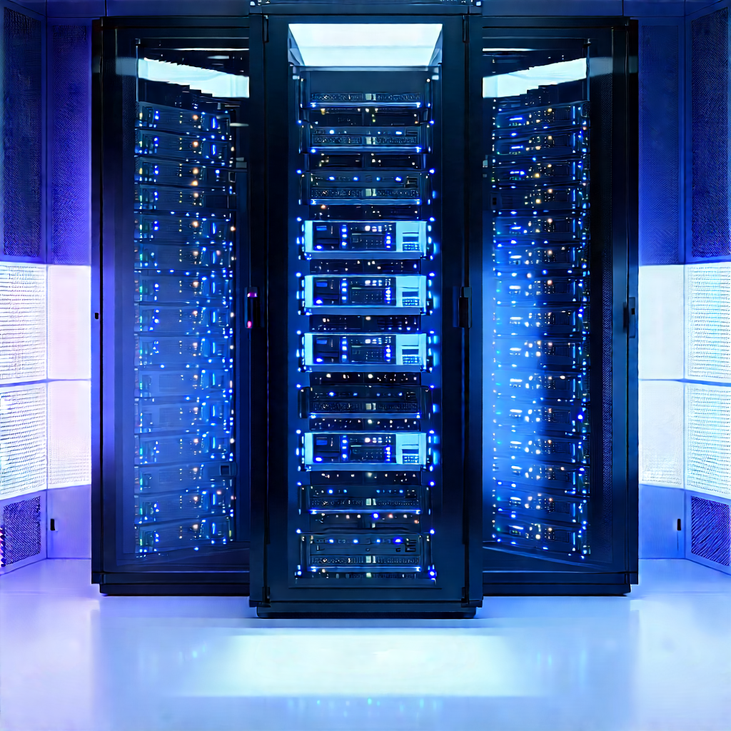 Server Rack With Holographic Projection With Large Computer