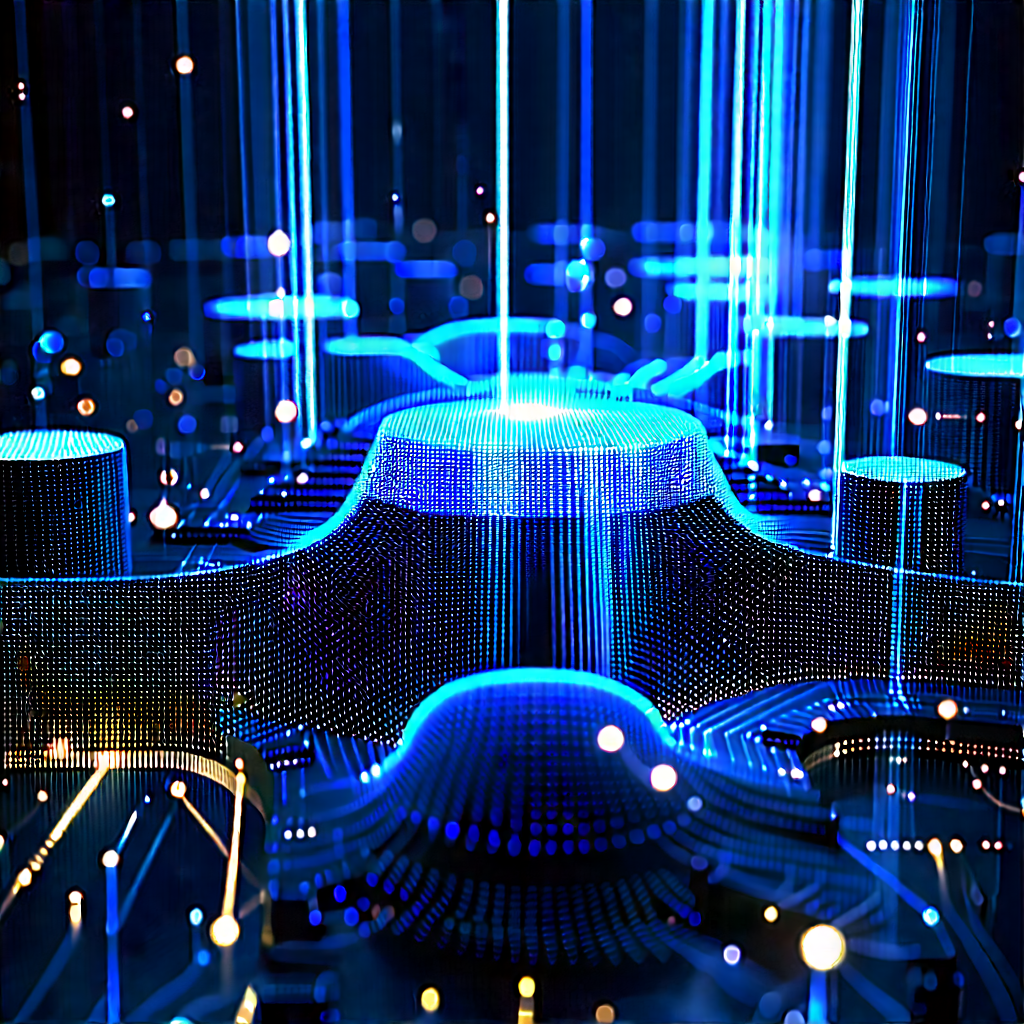 Quantum Computer With Digital Particles With Image, There