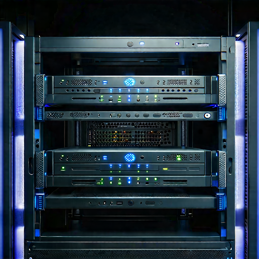 Server rack with (digital:1.18) particles