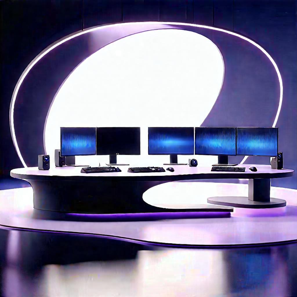 (futuristic:1.24) (digital:1.14) Workspace With Large, Well-lit