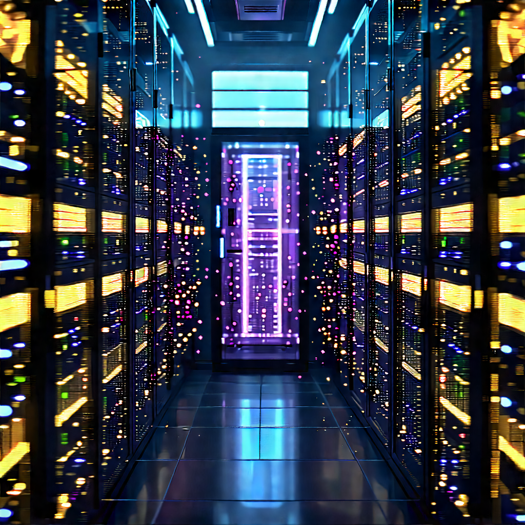 Server Rack With Digital Particles With Image, There