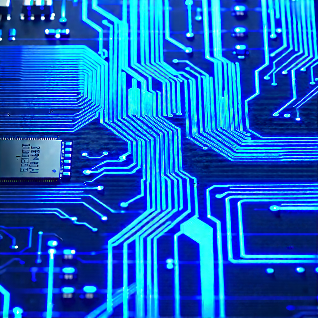 Circuit board with blue light glow