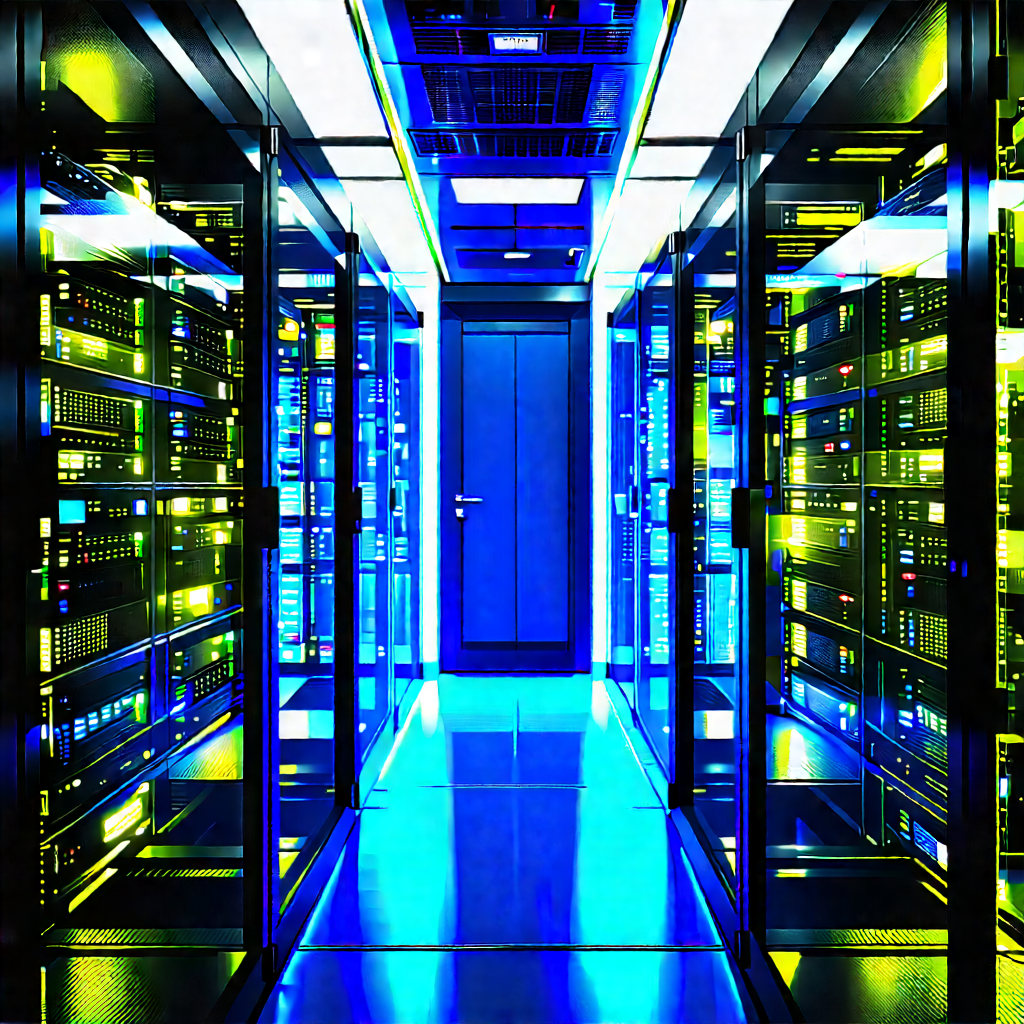 Server Rack With Blue Light Glow With Image, There