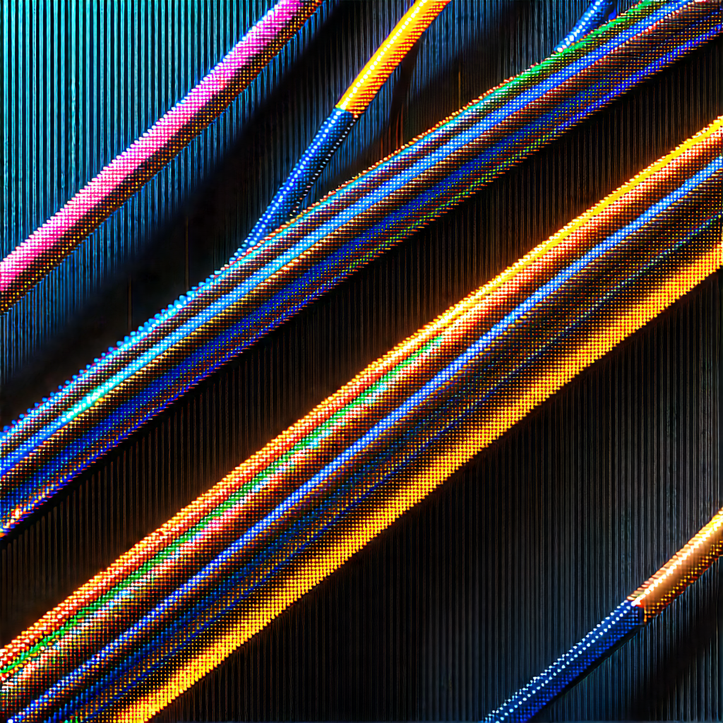 Close-up of fiber optic cables