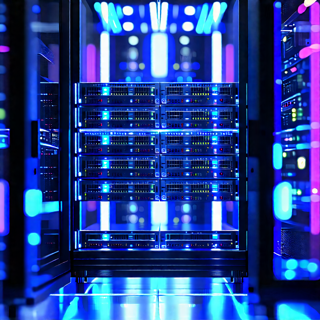 Server Rack With Holographic Projection With Image, There