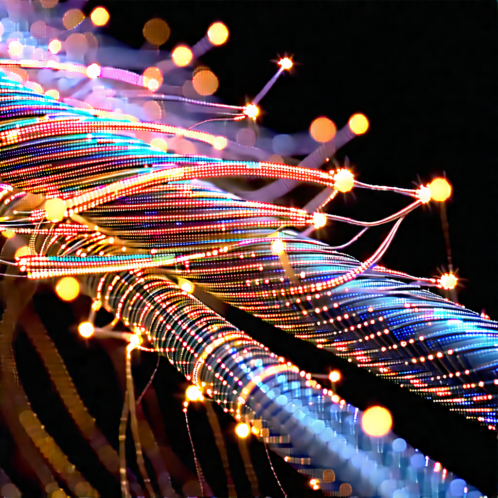 Close-up of fiber optic cables