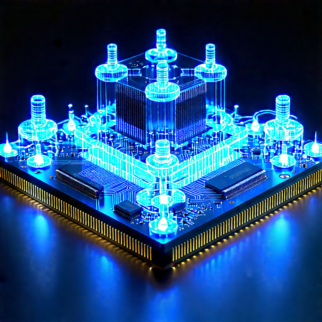 Quantum Computer With Blue Light Glow With Blue Light