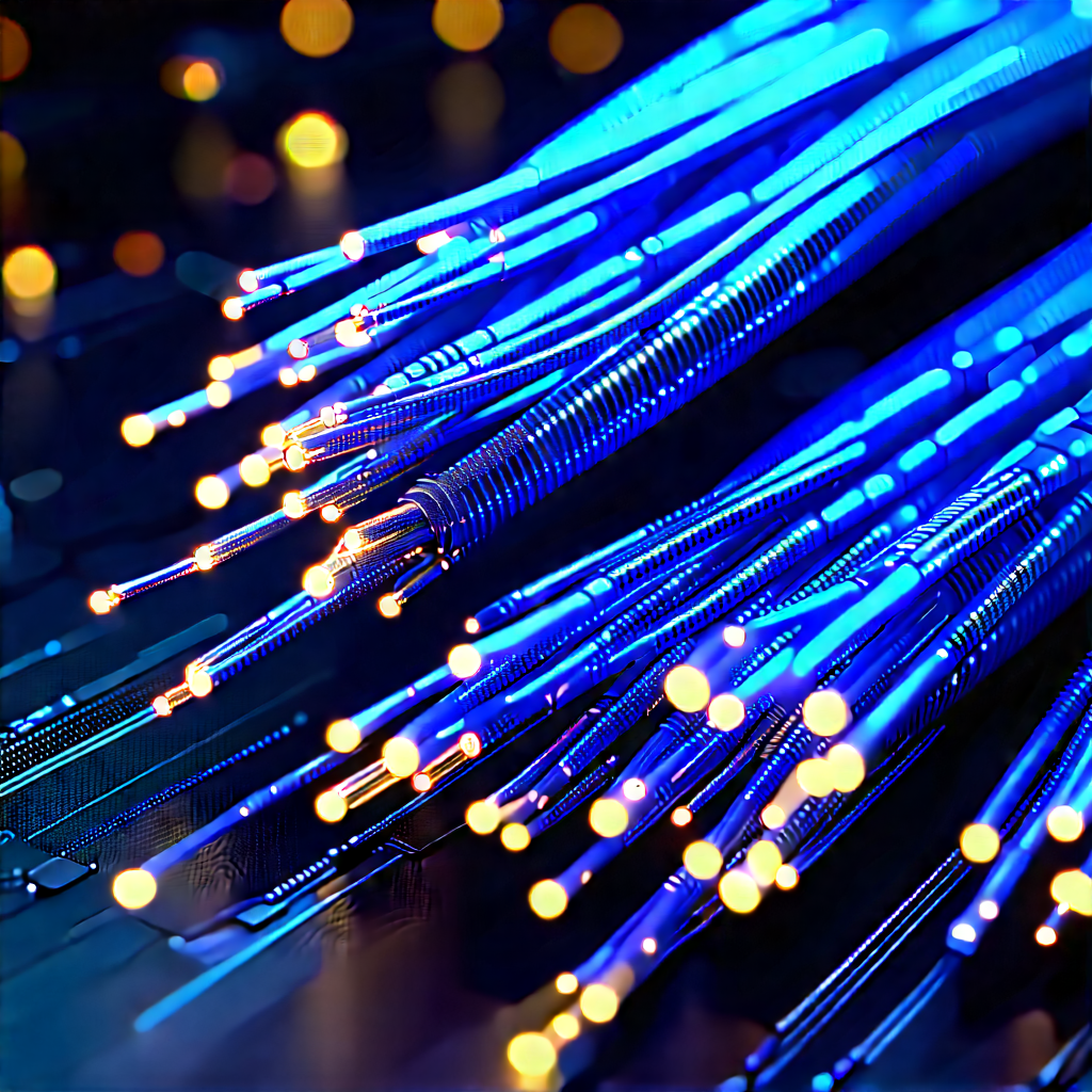 Close-up Of Fiber Optic Cables With Close-up Blue