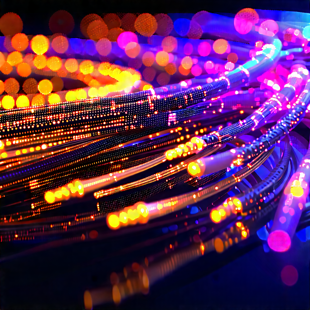 Close-up of fiber optic cables