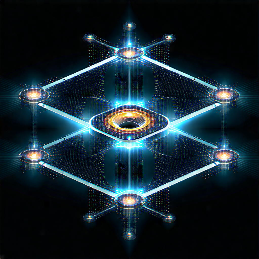 Quantum Computer With Digital Particles With Close-up Blue