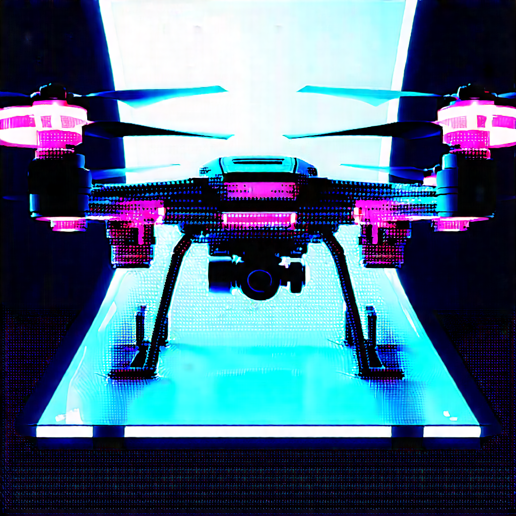 Drone With Glowing Screen With Pink Blue