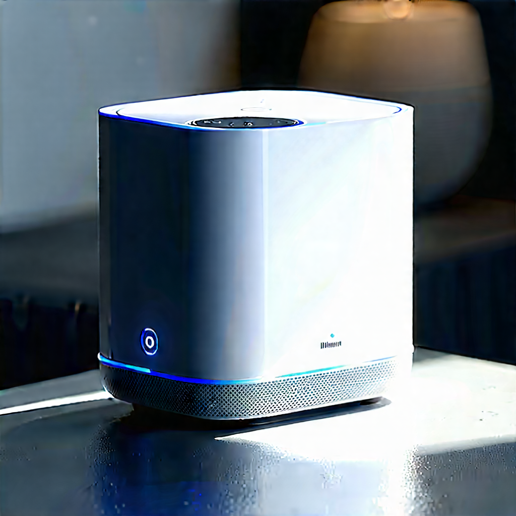 Smart Home Device With Digital Artwork With White Speaker