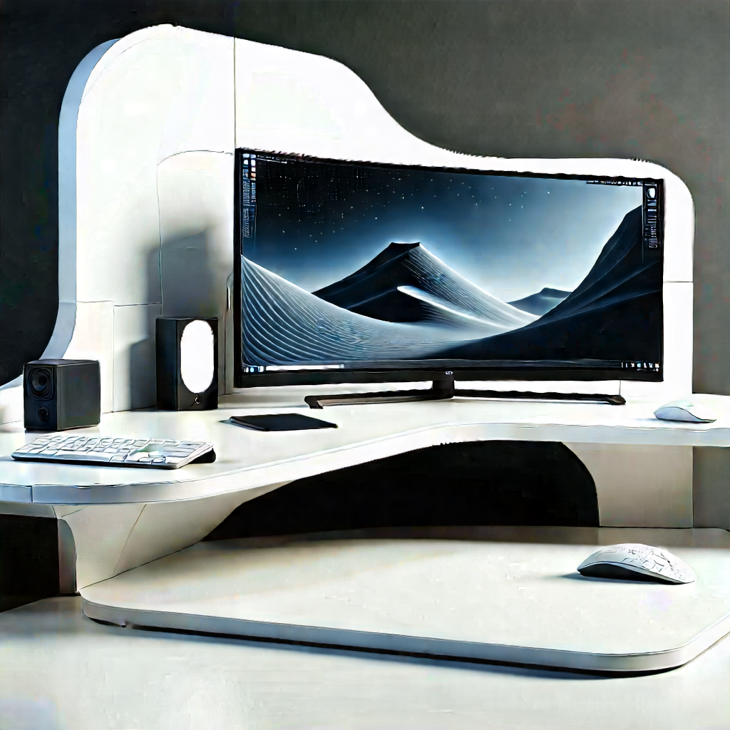 (futuristic:1.11) (digital:1.47) Workspace With Large Flat