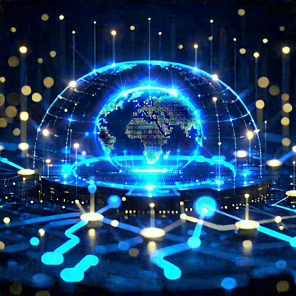 Blockchain Network Visualization With Blue Globe