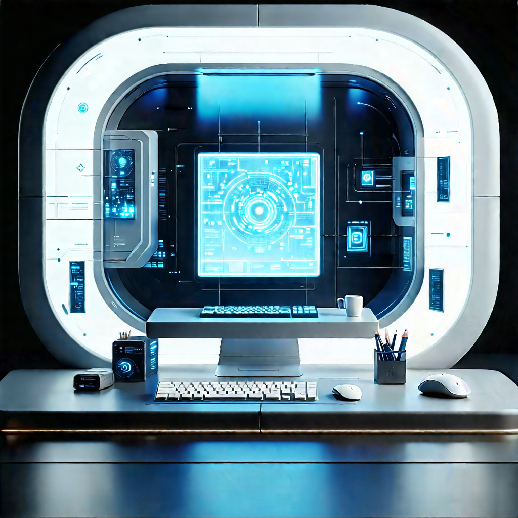 Futuristic (digital:1.5) workspace