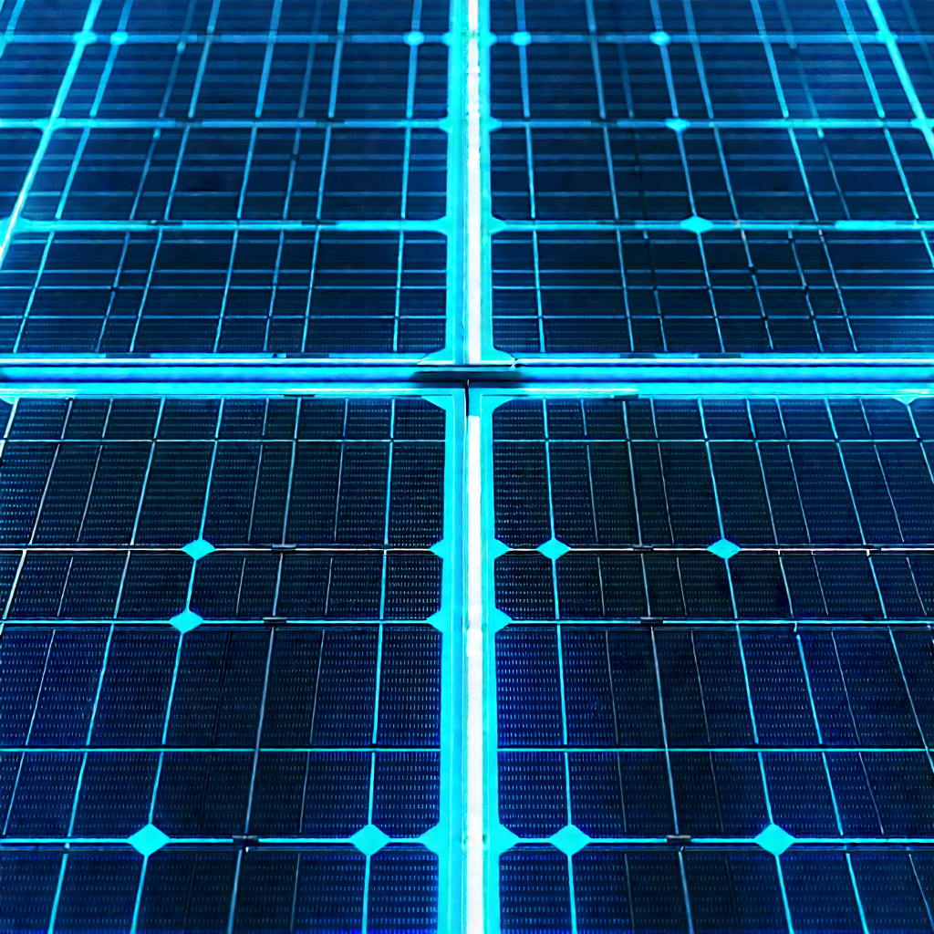 Solar Panel With Blue Light (glow:1.39) With Large Blue