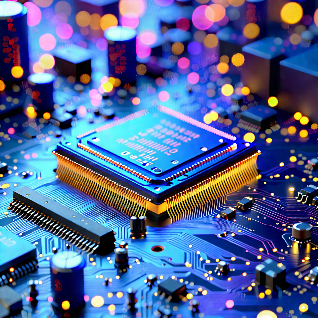 Circuit Board With Digital Particles With Close-up Computer