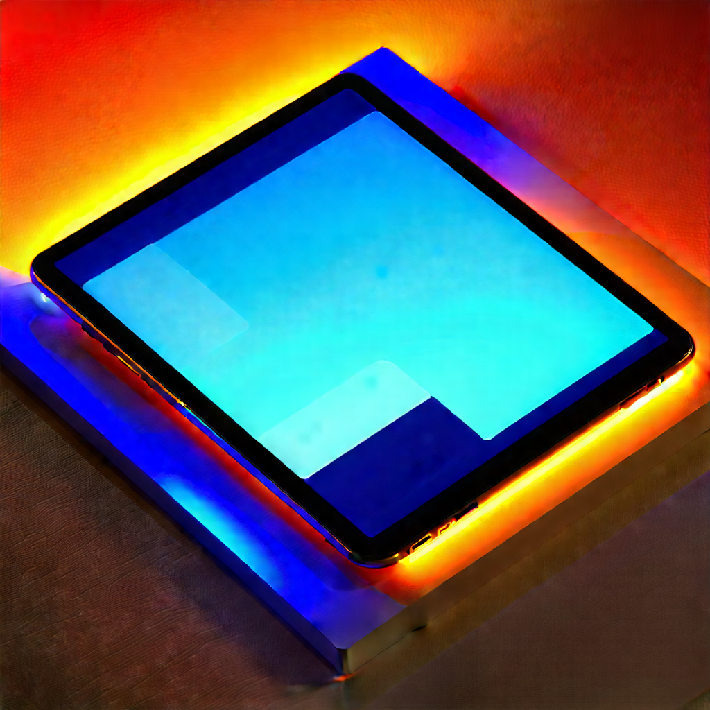 Tablet with glowing screen