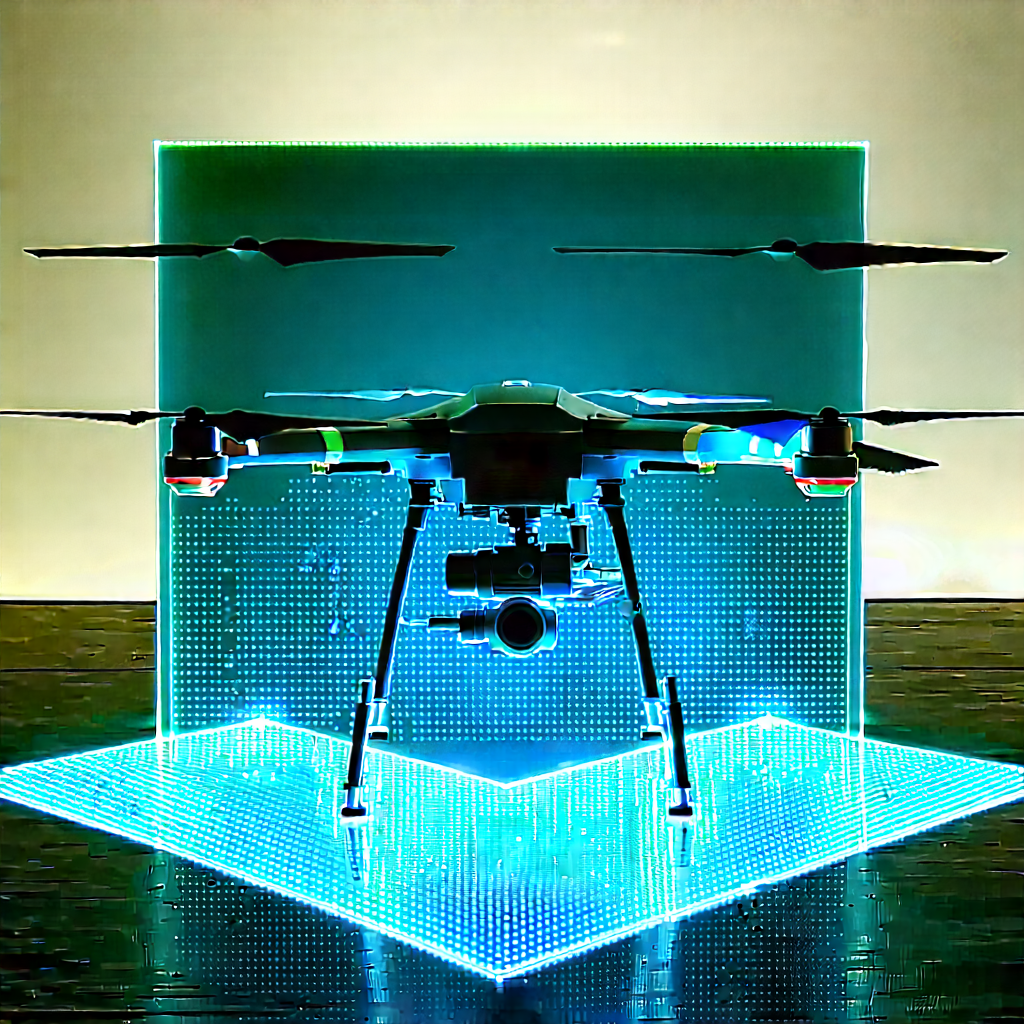 Drone With Holographic Display With Blue Green