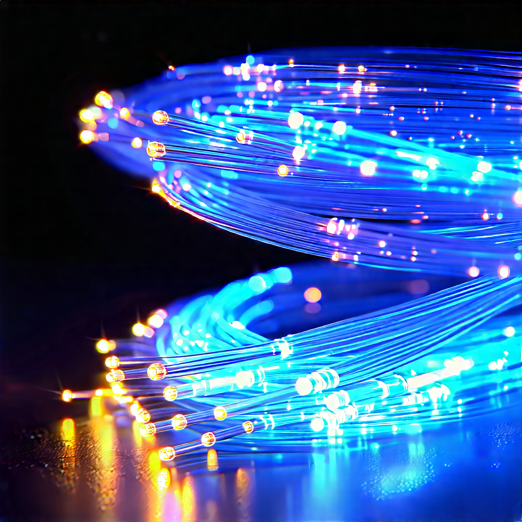 Close-up Of Fiber Optic Cables With Close-up Blue
