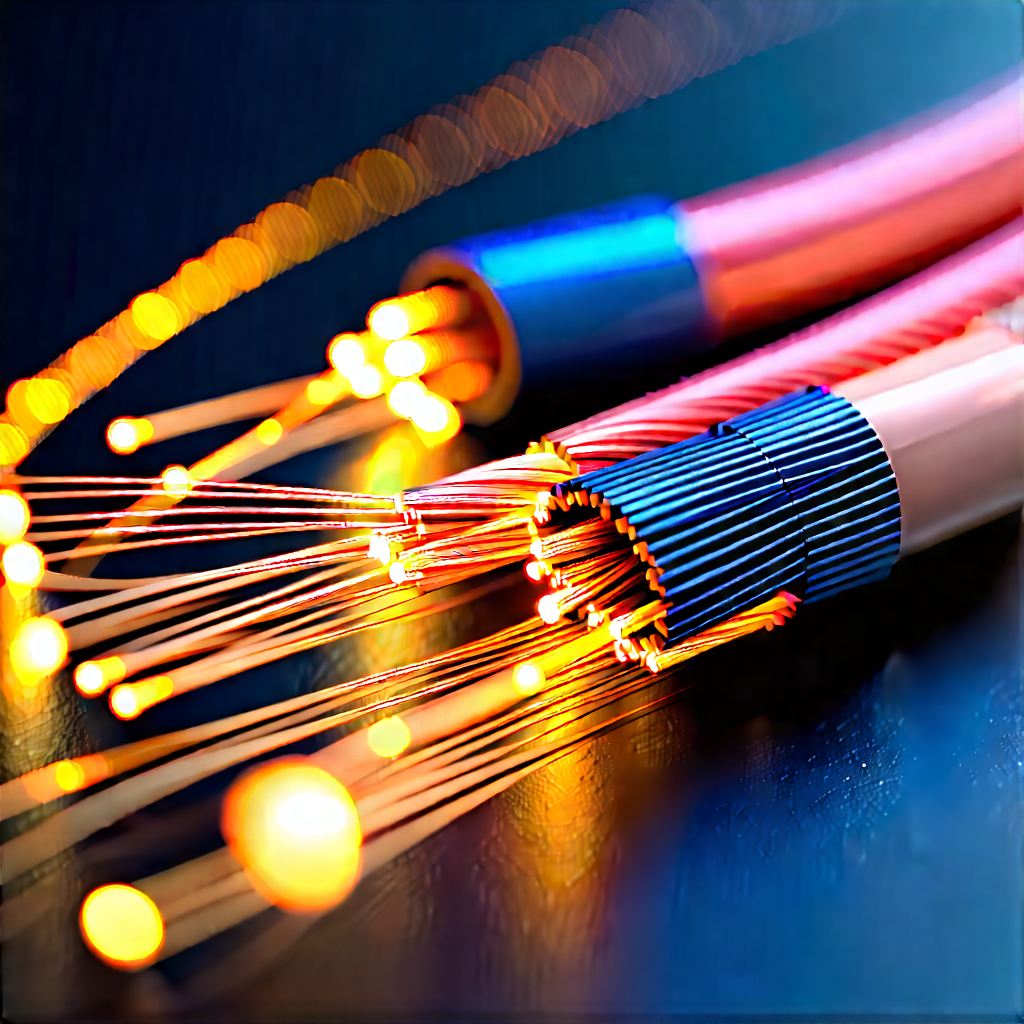 Close-up Of Fiber Optic Cables With Close-up Bunch