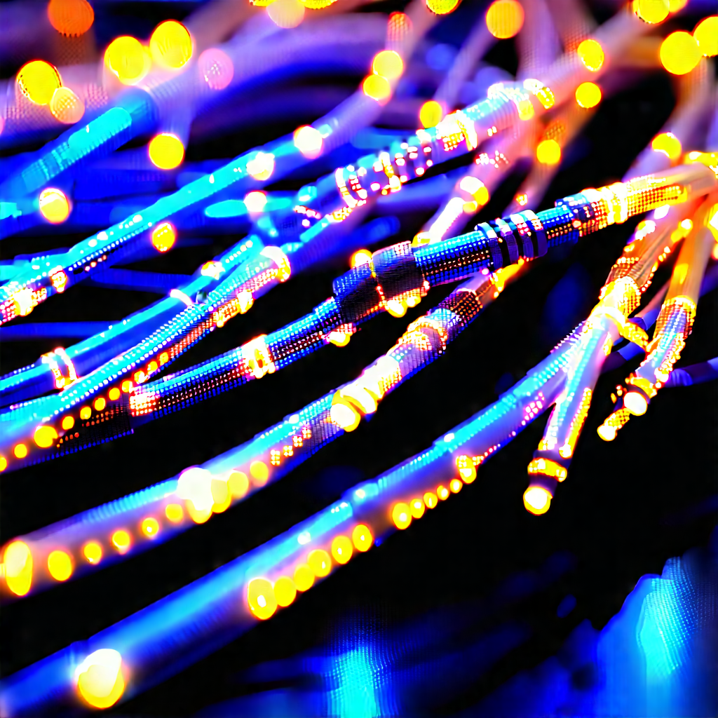 Close-up Of Fiber Optic Cables With Blue Light