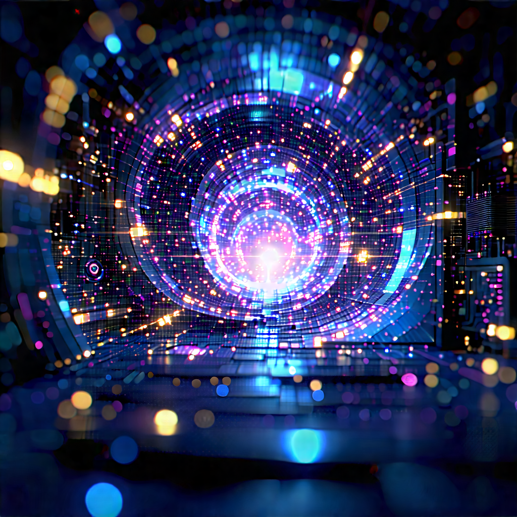 Quantum Computer With Digital Particles With Image, There