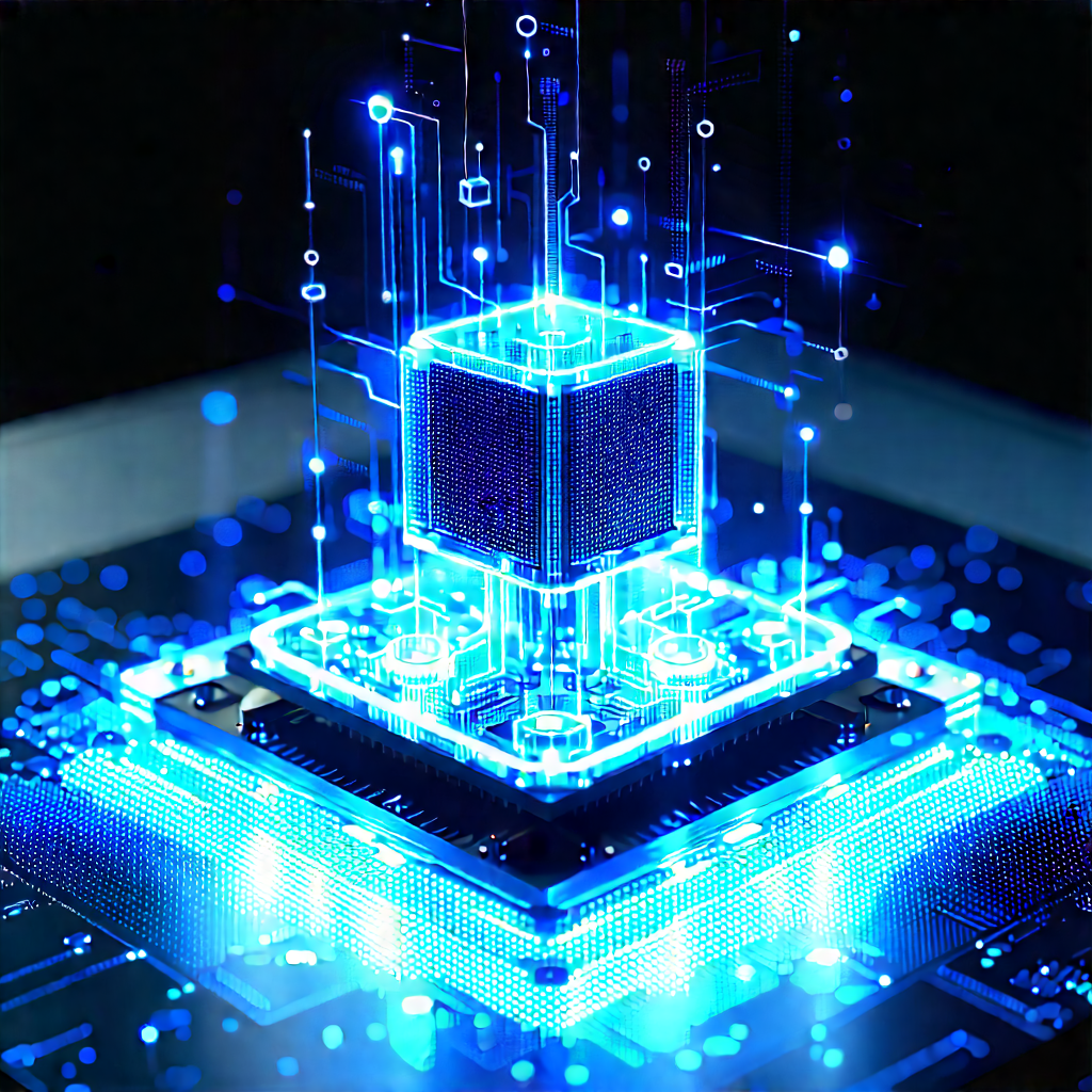 Quantum computer with blue light glow
