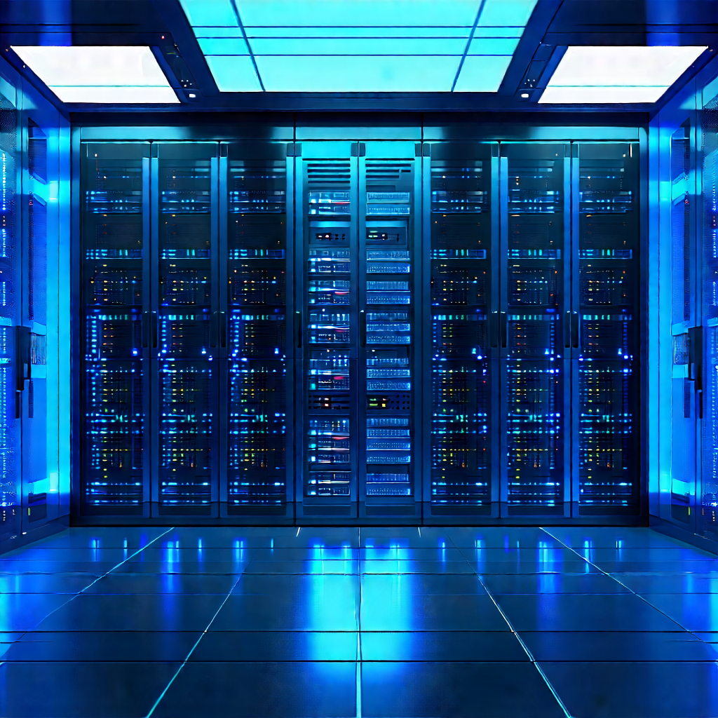 Futuristic Server Room With Large Blue
