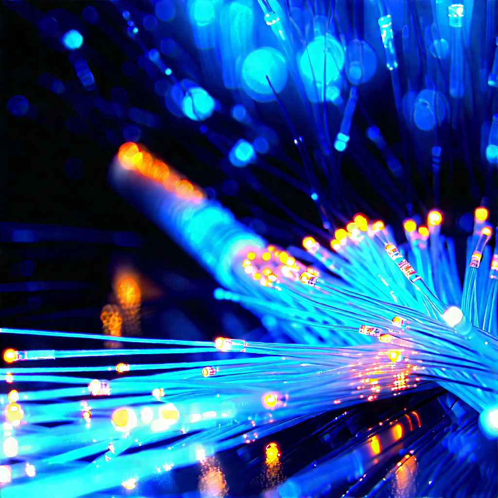 Close-up Of Fiber Optic Cables With Close-up Blue