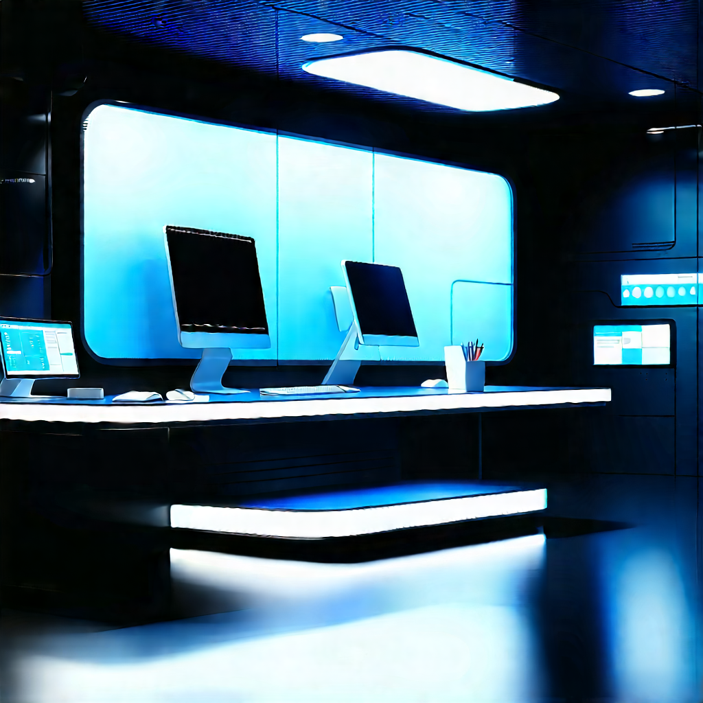 (futuristic:1.3) tech startup office