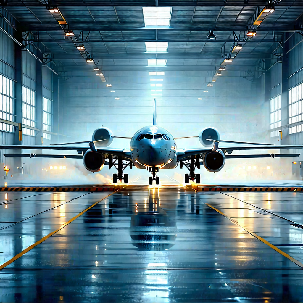 Aerospace Technology In Manufacturing Facility With Large Airplane