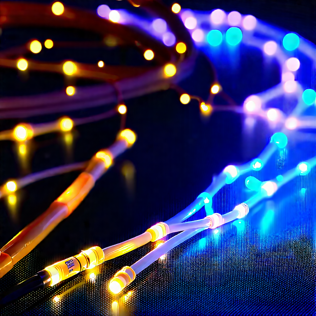 Close-up of fiber optic cables