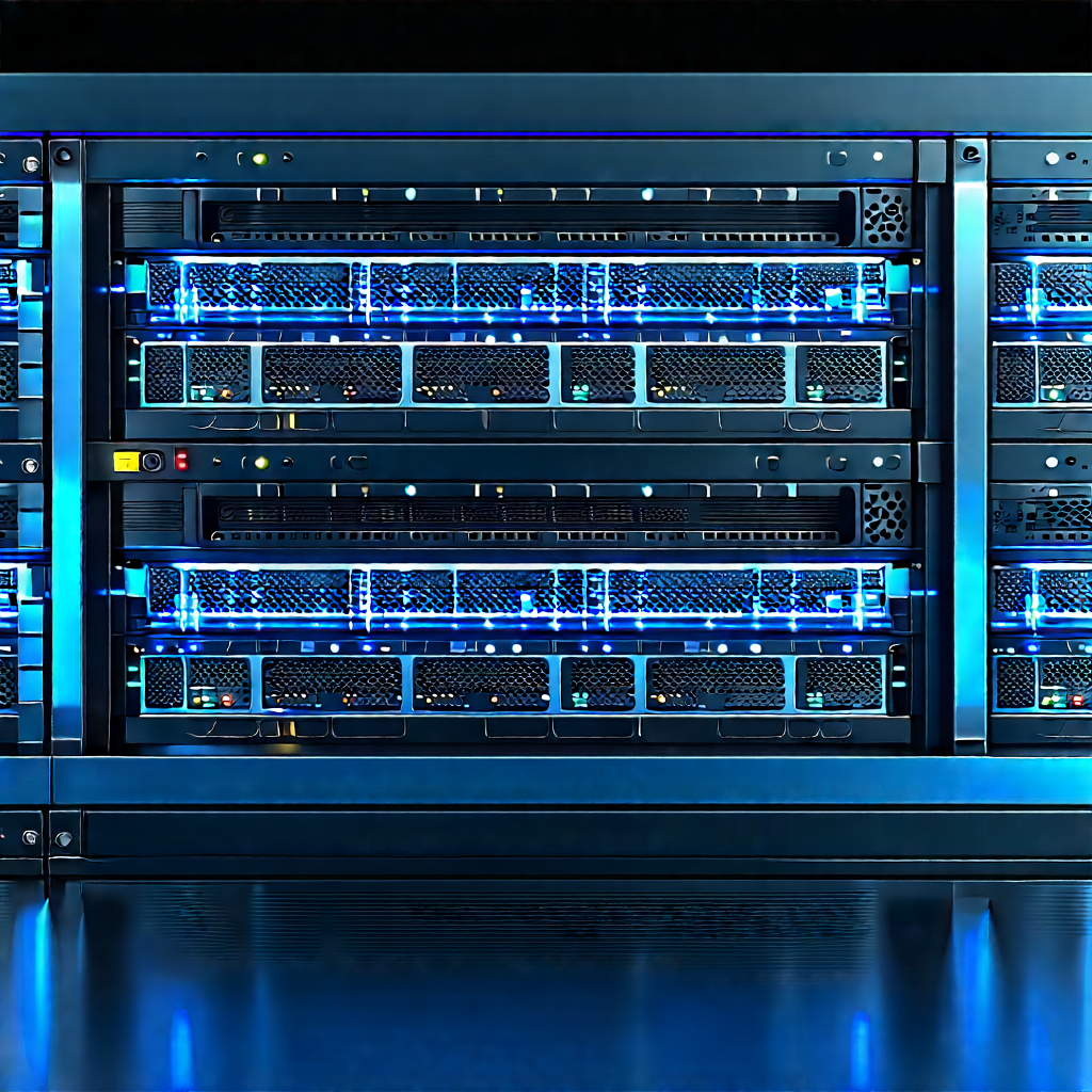 Server Rack With Digital Particles With Large Blue