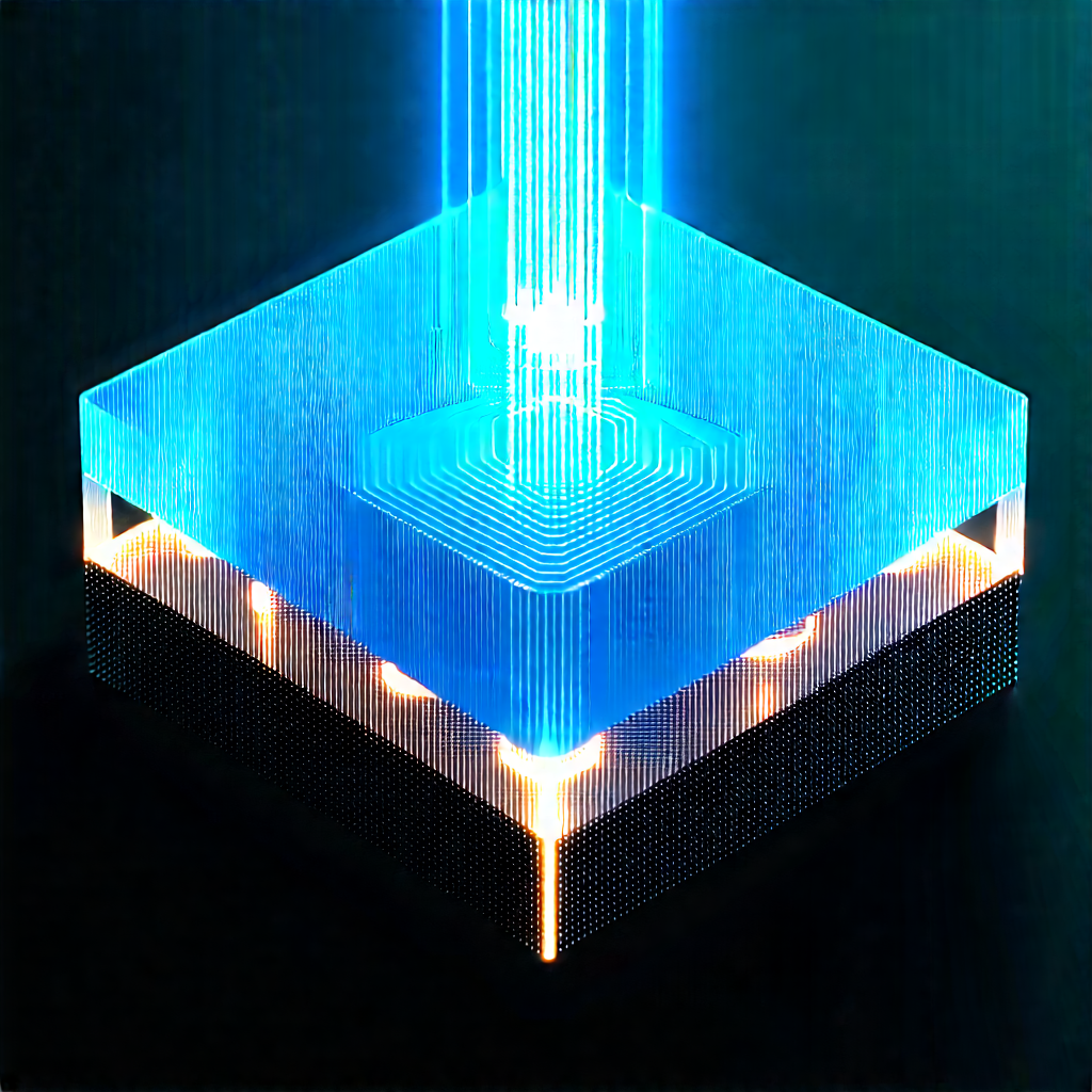 3d Printer With Data Streams With Blue Light