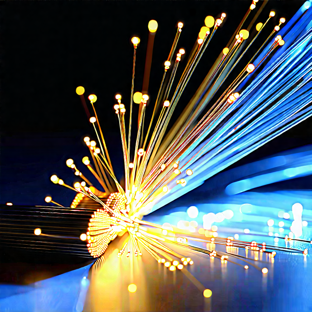 Close-up Of Fiber Optic Cables With Close-up Brightly