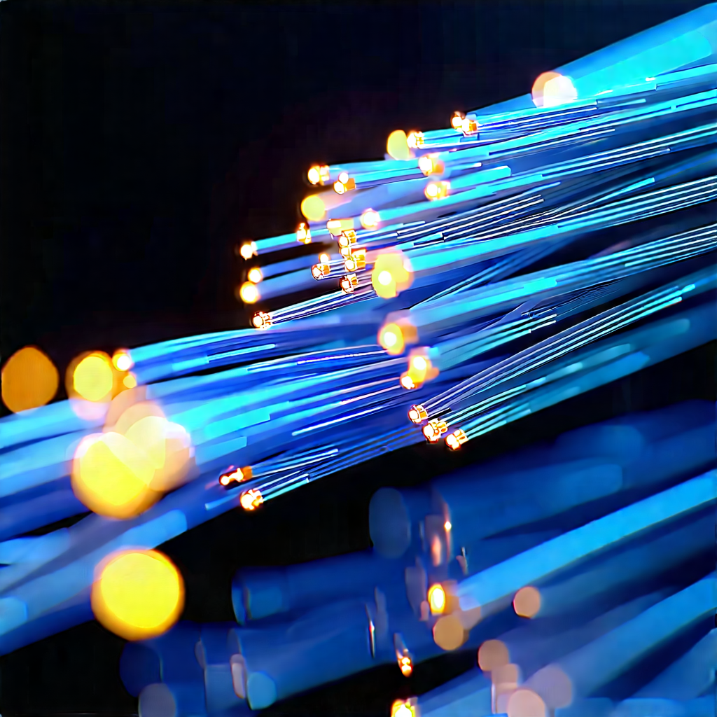 Close-up Of Fiber Optic Cables With Close-up Blue