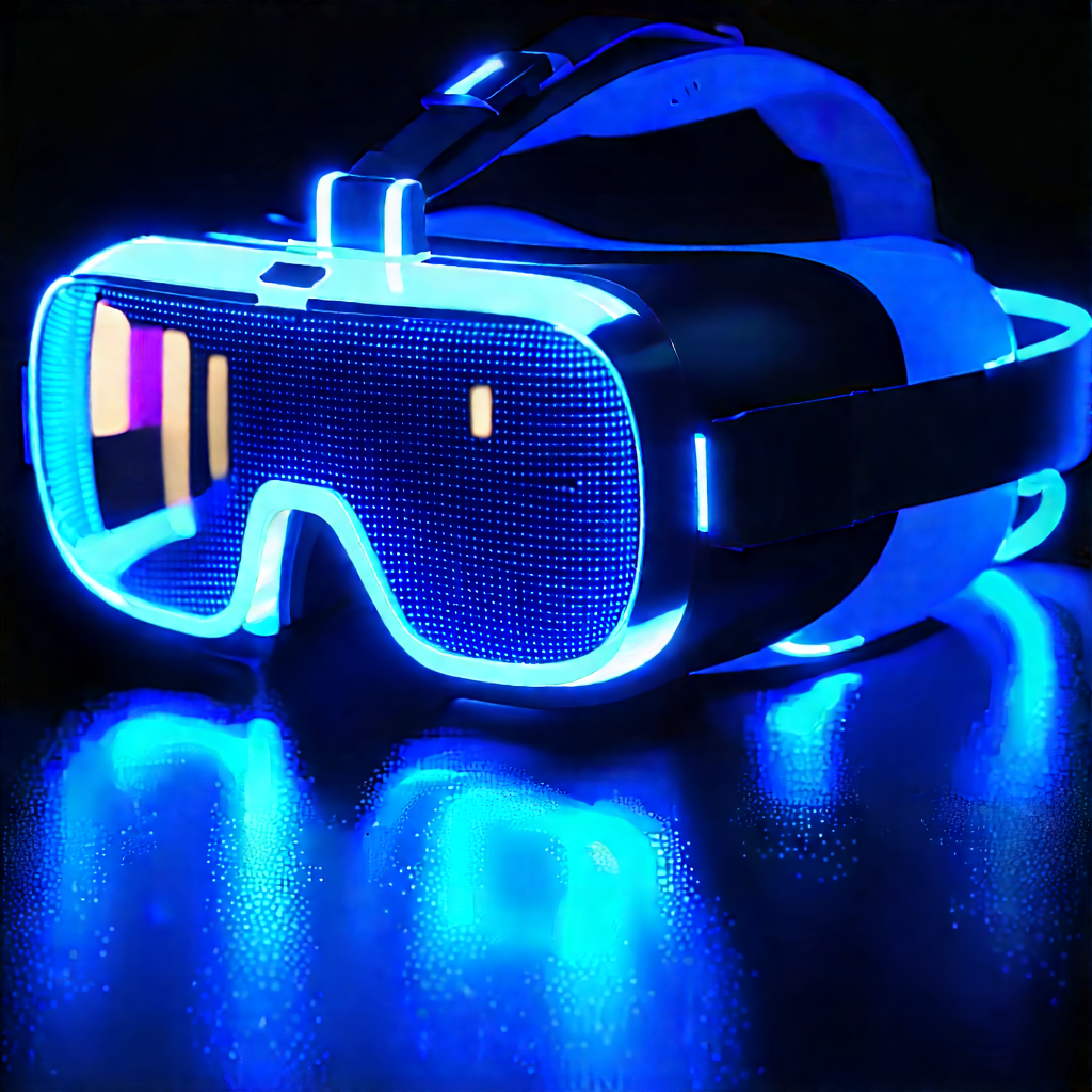 Vr Headset With Glowing Screen With Pair Blue