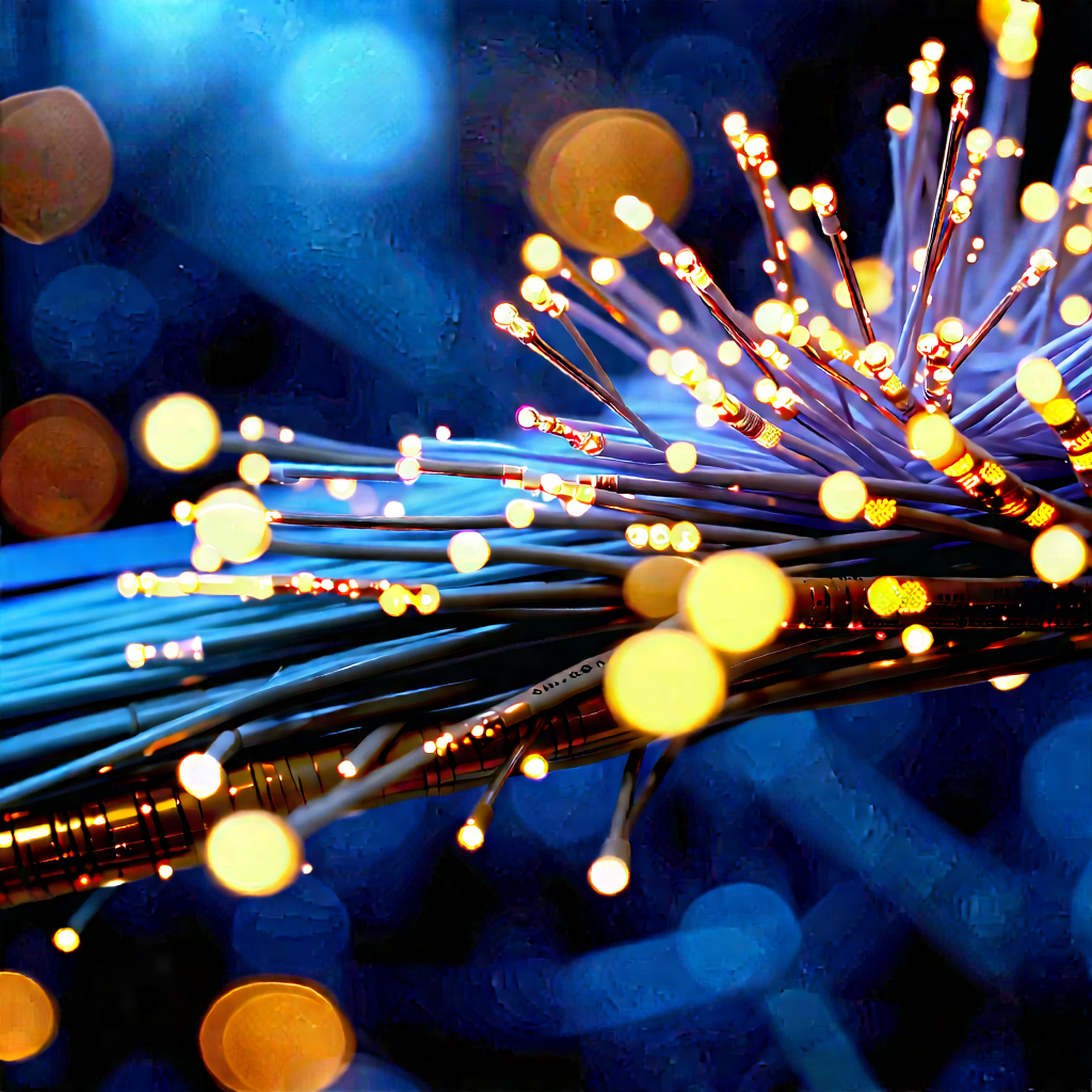 Close-up Of Fiber Optic Cables With Close-up Blue
