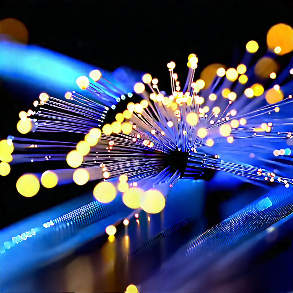 Close-up Of Fiber Optic Cables With Close-up Blue