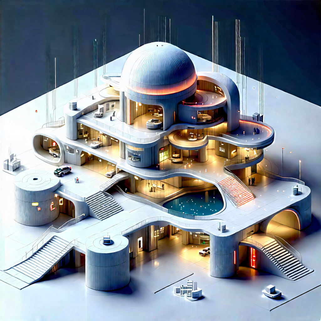 Futuristic Innovation Hub With Model Futuristic