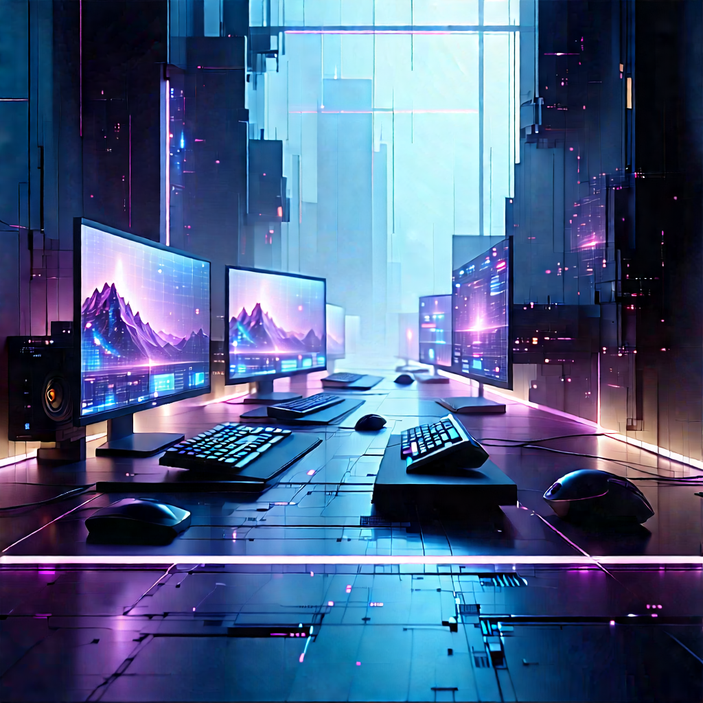 Futuristic Digital Workspace With Image, There