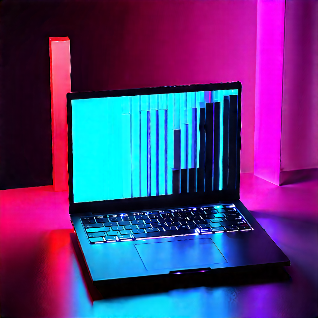 Laptop With Digital Artwork With Laptop Computer