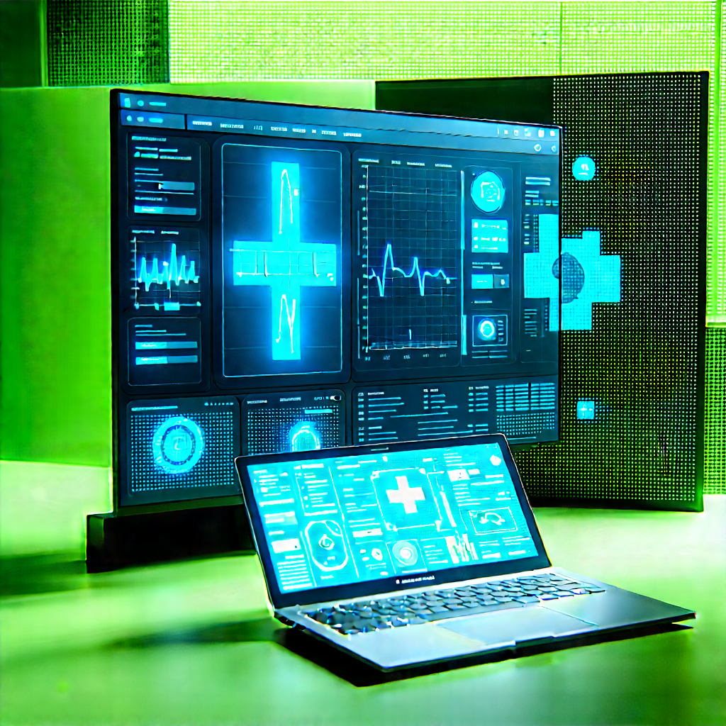 Healthcare Technology In Tech Office With Laptop Computer